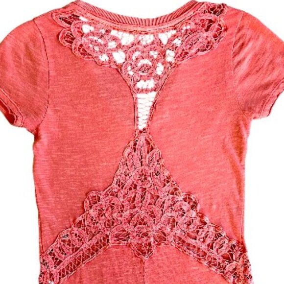 NWT Free People Peach Punch Lace Back Tee Coral Top Small boho casual - Picture 4 of 8